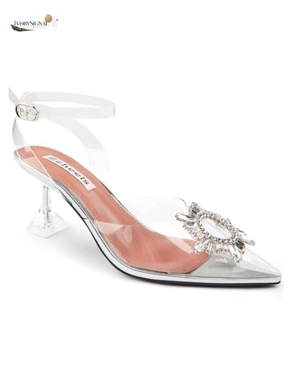 Clear Closed Toe Slingback Heels with Rhinestone Crystal Detail 3.74" Heel